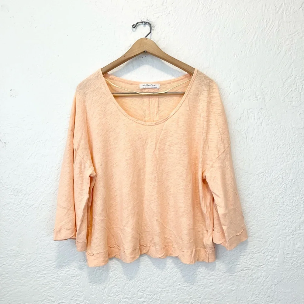 Free People We The Free Shirt Top Oversized Boxy Peach Coquette Large L